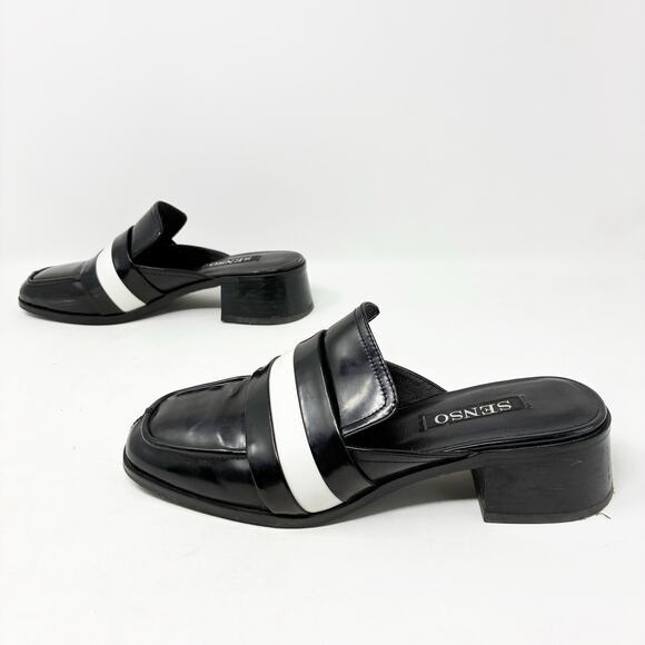 Senso Esther White Stripe Black Mule 38 (8) - Picture 1 of 8